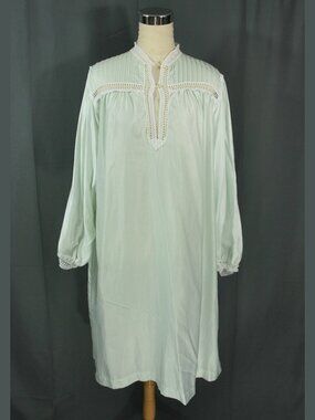Vintage Barbizon Light Green Satin Lace Trim Peignoir Granny Nightgown Med